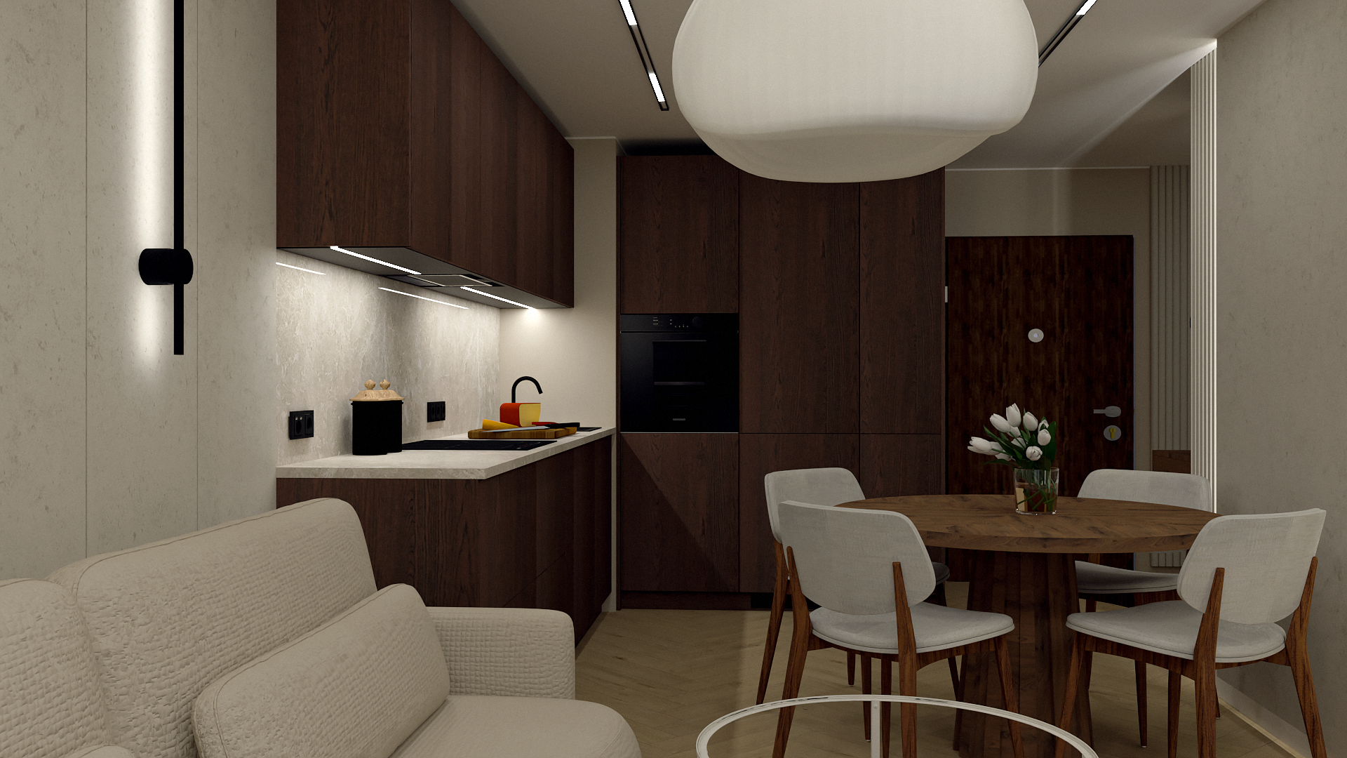 Mieszkanie 55 m² — Salon z aneksem kuchennym, zdjęcie 2