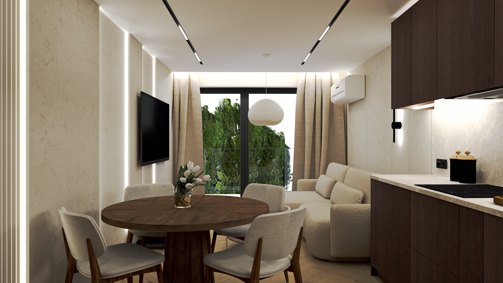Mieszkanie 55 m² — Salon z aneksem kuchennym, zdjęcie 7